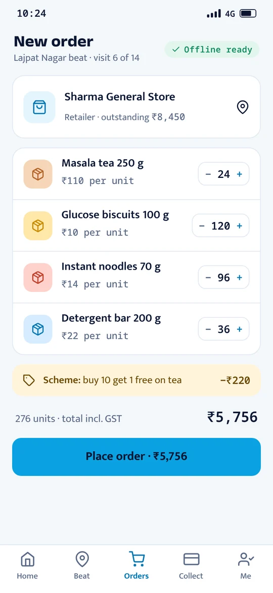 Salesman app booking an order for a retailer with a scheme applied